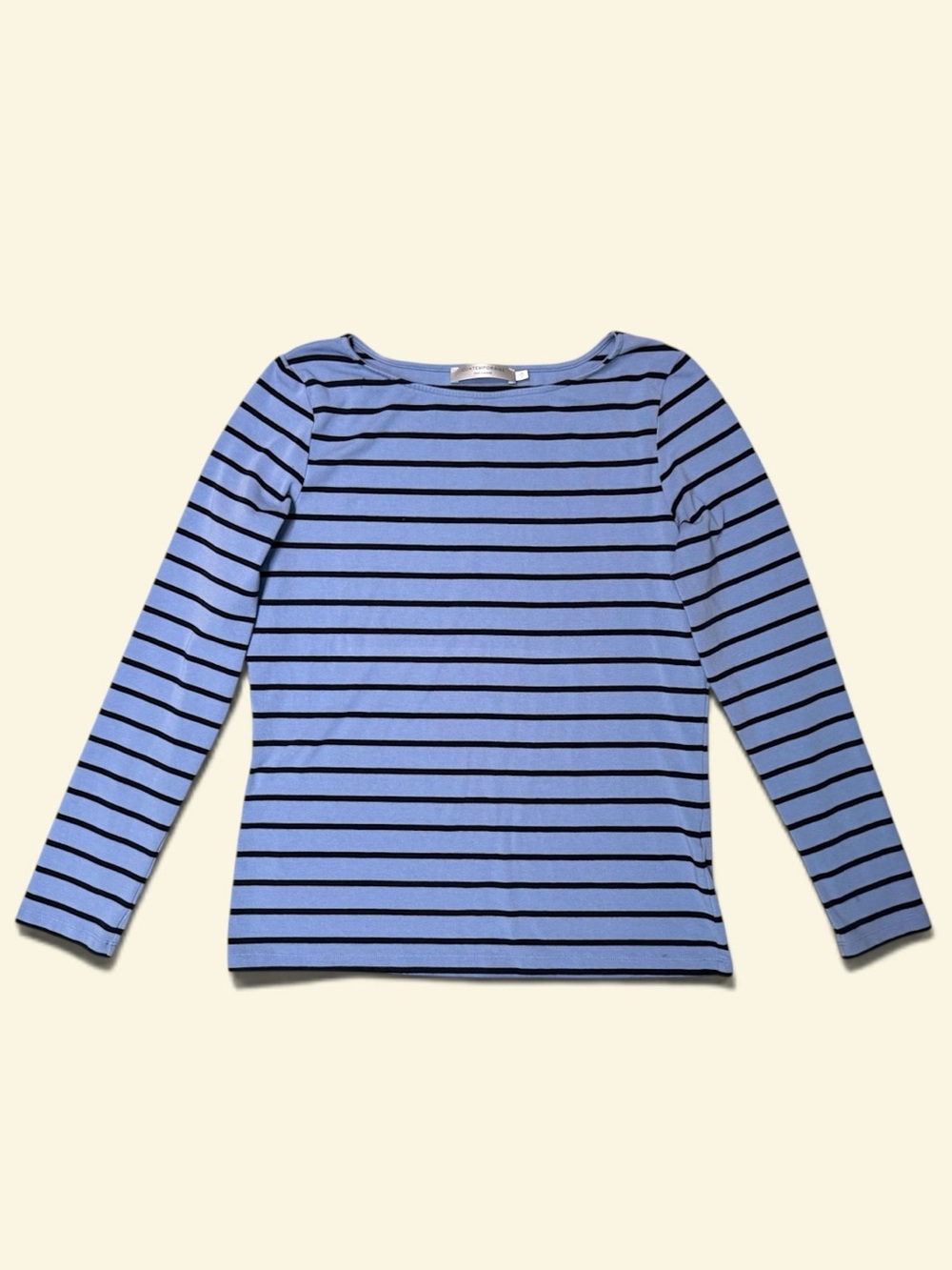Simons Contemporaine Boat- Neck Striped Blue T-shirt Size L Women’s